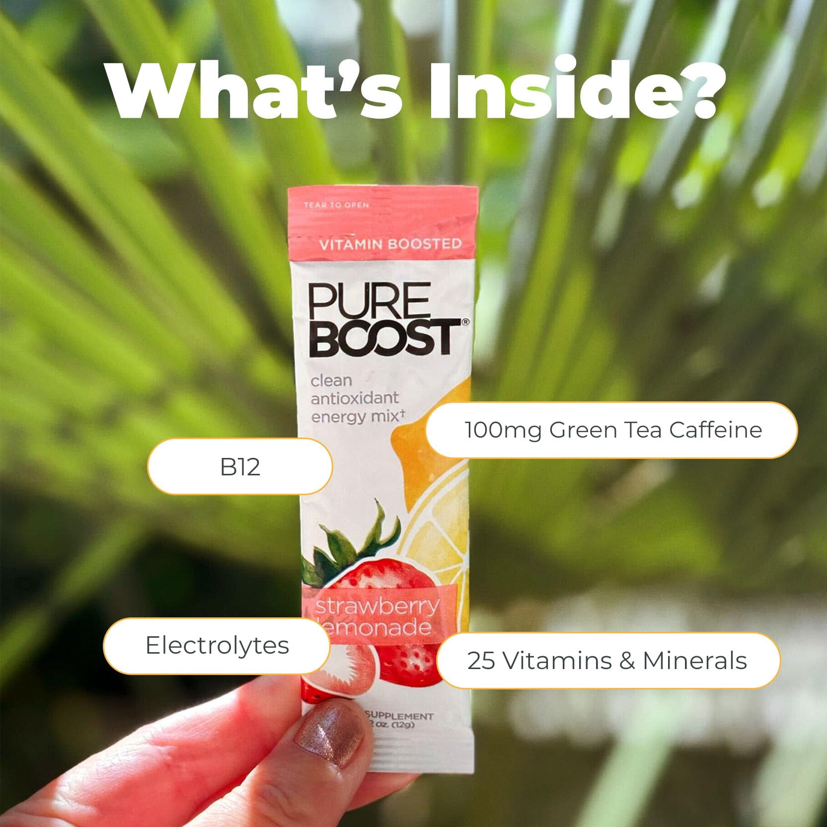 Pureboost Clean Energy Booster, Strawberry Lemonade 30 Count, Refreshing Energy Drink mix with B12, Electrolytes & Antioxidants, Sugar-Free with No Sucralose