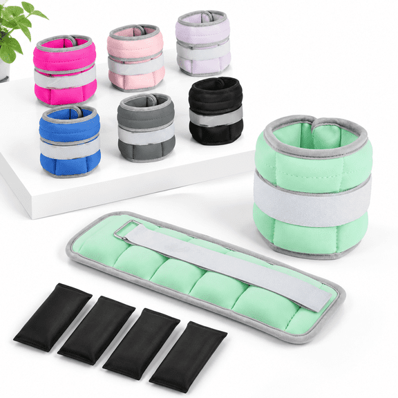 Green 1.5lb Each [3LBS Total] Adjustable Ankle Weights for Fitness and