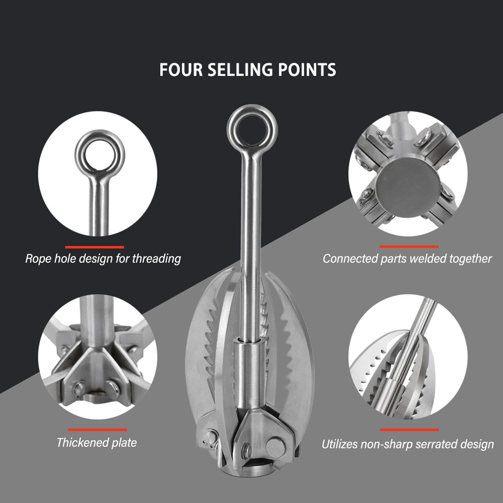 LAZIOEGR 4‑Claw Folding Stainless‑Steel Grappling Hook – Durable, High‑Strength Hook for Camping, Hiking, Climbing & Rescue