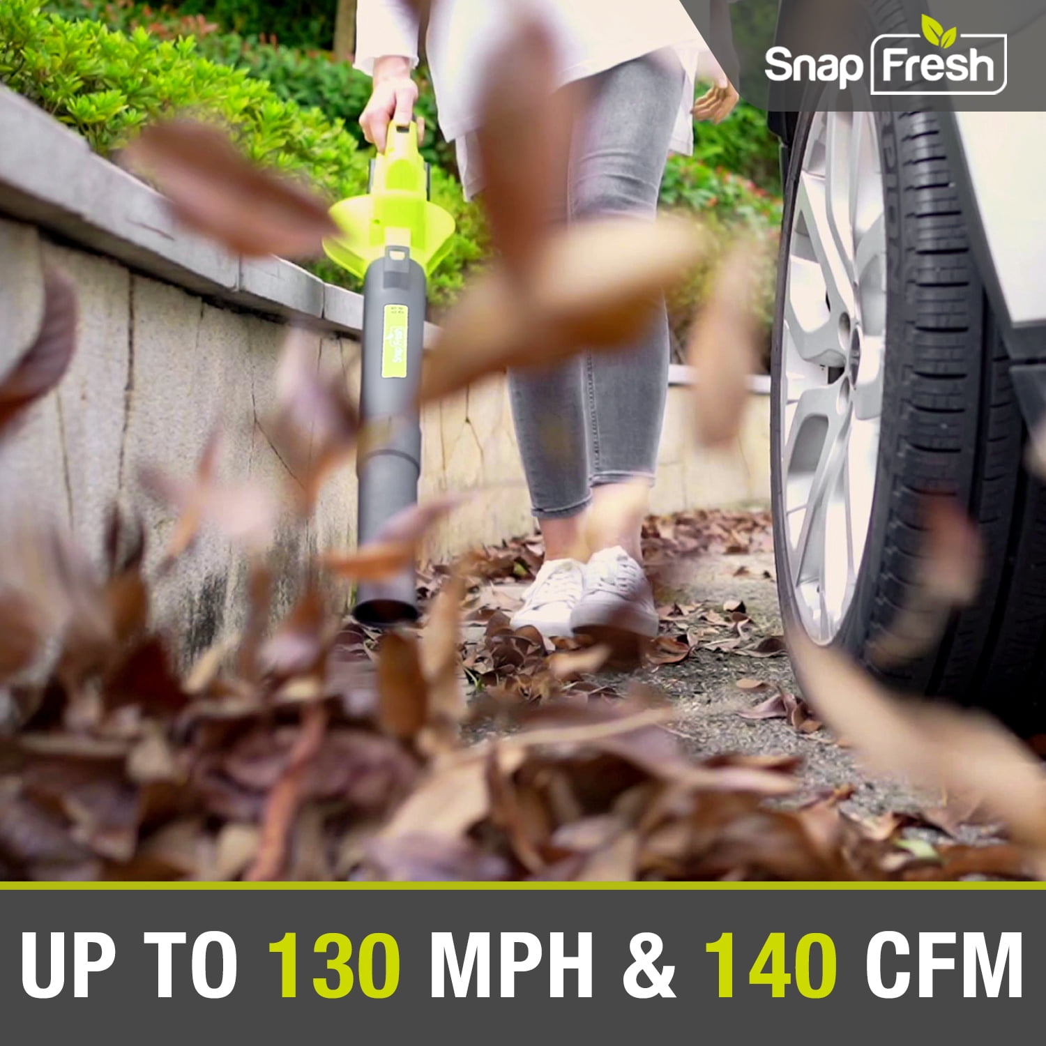 SnapFresh 20V Cordless Leaf Blower 130MPH 140CFM w/2.0Ah Battery & Charger Lightweight（Green)
