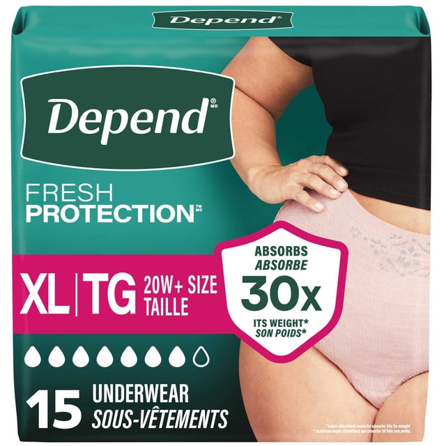Depend Fresh Protection Incontinence Underwear for Women, Adult Diapers, XL, 15 Count