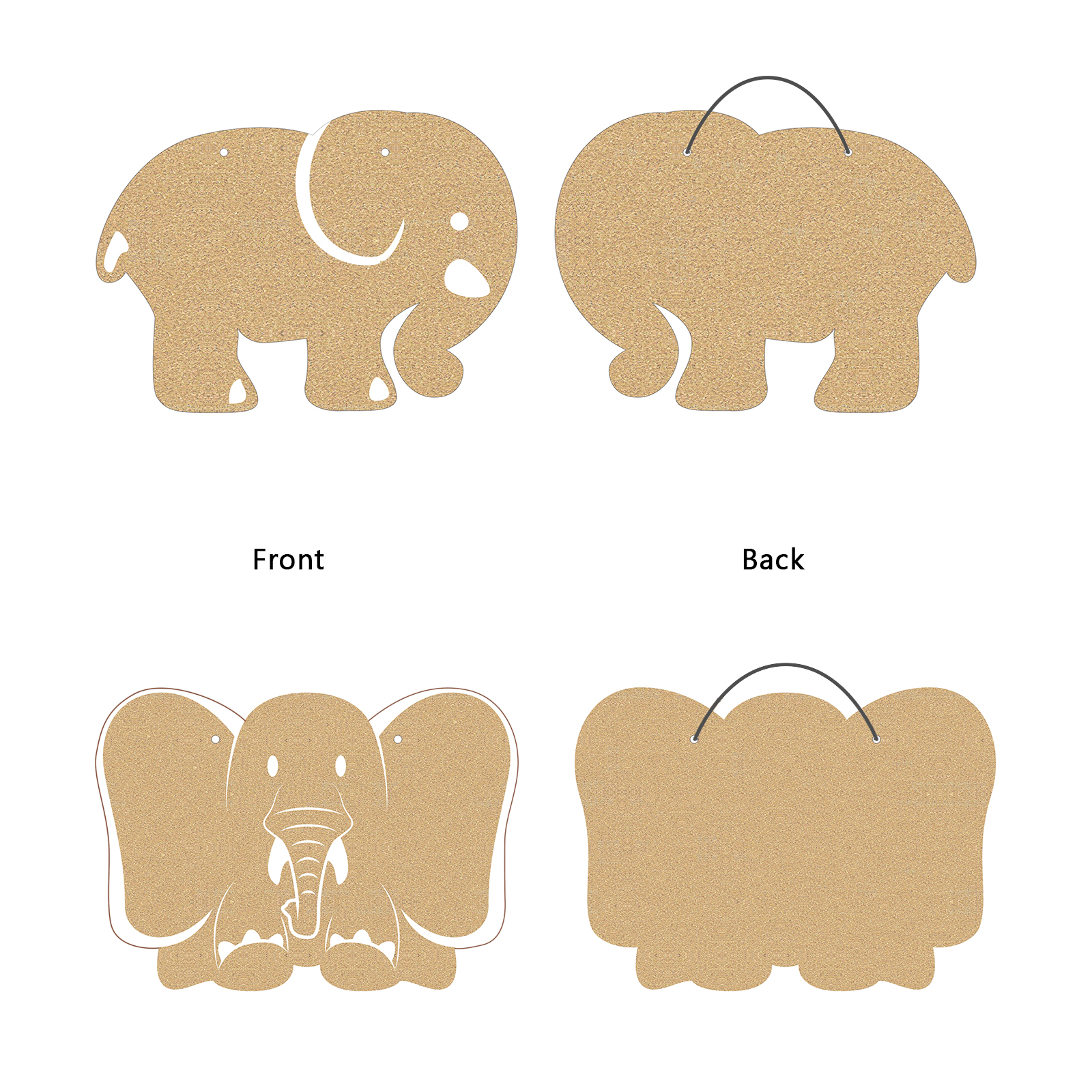 SHOOFFICE Elephant Cork Bulletin Board 2 Pack, 16.5" x 12" Hanging Pin Boards for Walls, Frameless Picture Board with 20Pcs Wooden Pushpins for Office Home Wall Decor
