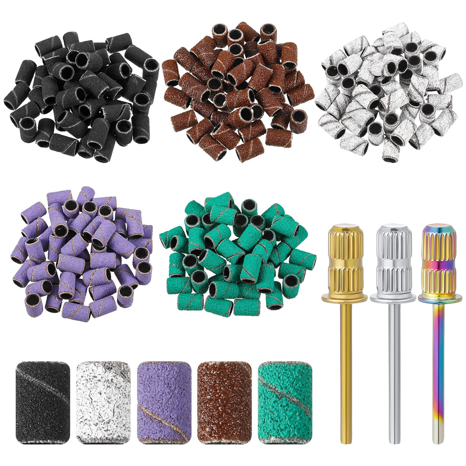 BUBABOX 250 Pcs Nails Sanding Bands with 3 Nail Drill Bits, 0.28 inch