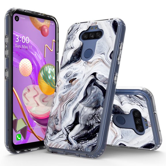 LG K31 Case, LG K8X/Aristo 5 Plus/Aristo 5/Phoenix 5/Fortune 3/Risio 4/Tribute Monarch Case, Rosebono Glitter Sparkle Black and White Marble Graphic Fashion Skin Cover Shockproof Case for LG K31