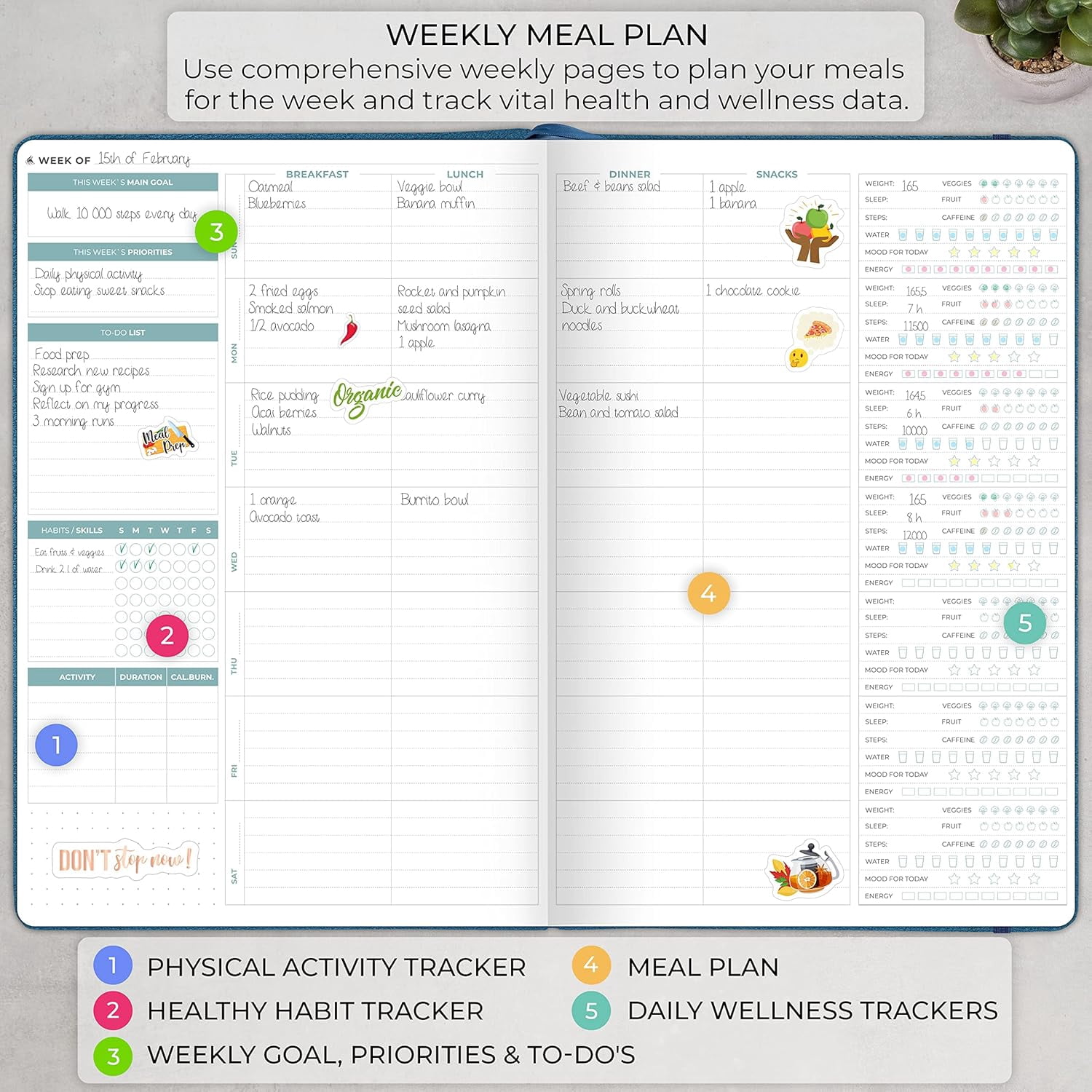 Clever Fox Meal Planner PRO – Weekly Meal Prep Journal with Grocery List & Weigh Loss Tracker – Diet, Fitness & Welness Log Book – Nutrition Diary Notebook – Lasts 12 Months, 7x10” (Mystic Blue)