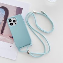 Allytechgroup Crossbody Lanyard Strap Case For Apple iPhone 15 Pro, Ultra Slim Colorful Case for Women Girls, Non-Slip Shockproof Silicone Soft Cover Case for iPhone 15 Pro - Mint