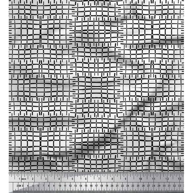 Soimoi Tissu Imprimé Géométrique à Carreaux en Coton 1 Yard 56 Inch Wide