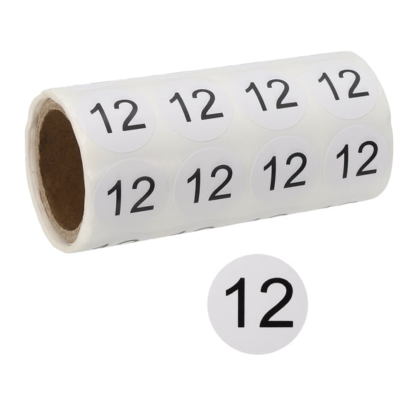 1 Inch Number Stickers, Number 12 Sticker Numbers Labels Round Small Vinyl Self Adhesive Label Circle Decals 500 Pcs 1 Roll for Photo Album Poster Table, Black