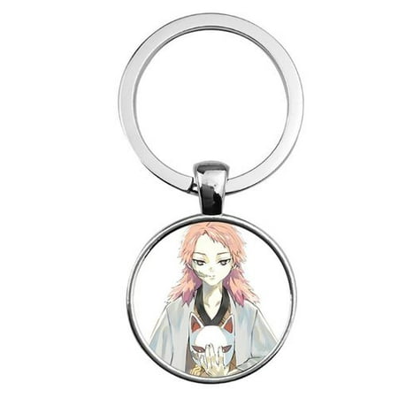 Fancyleo 1 Pcs Cute Anime Demon Slayer: Kimetsu no Yaiba Time Gemstone Keychain Alloy Glass Key Ring Bag Accessory Anime Fans Best