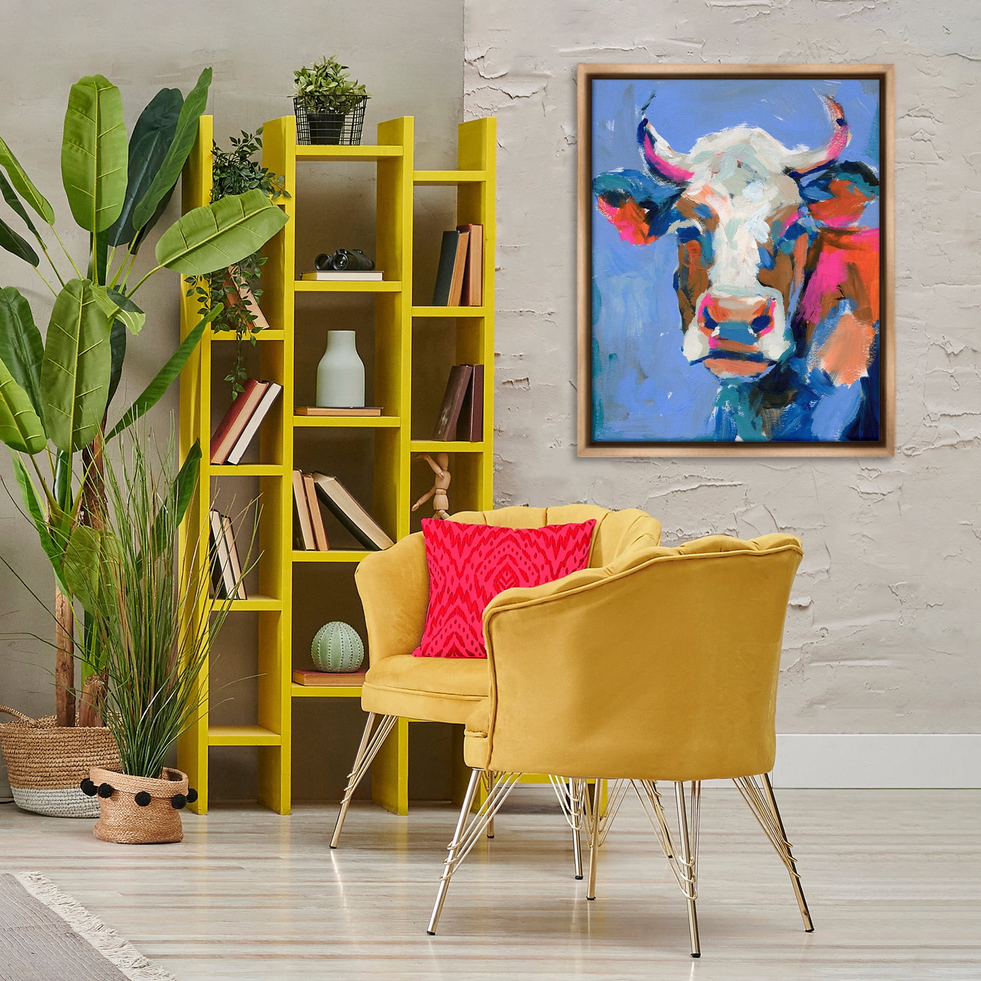 Stupell Industries Painterly Cow Portrait Animals & Insects Painting Brown Floater Framed Canvas Art Print Wall Art, 25 x 31