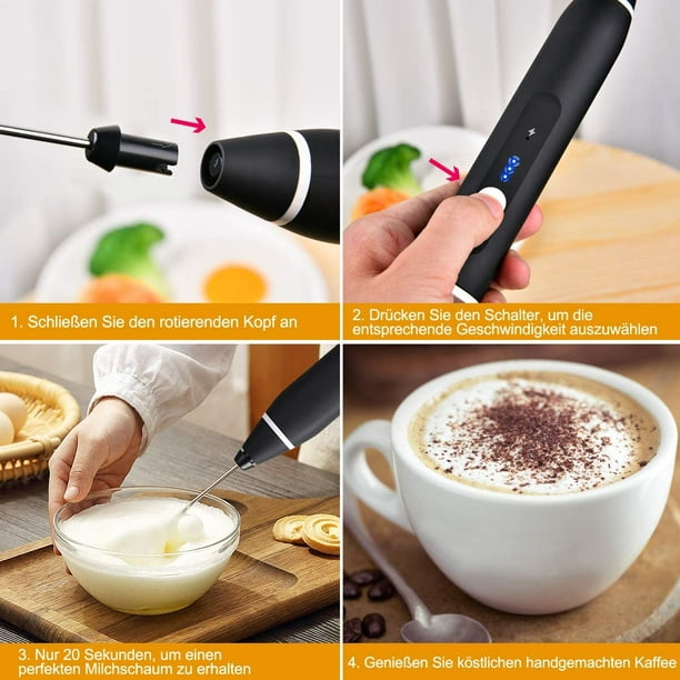 Mousseur à lait électrique avec double fouet, mousseur à lait rechargeable  USB, mousseur à lait portable 2 en 1 pour café, latte, cappuccino, fouetter  les œufs 
