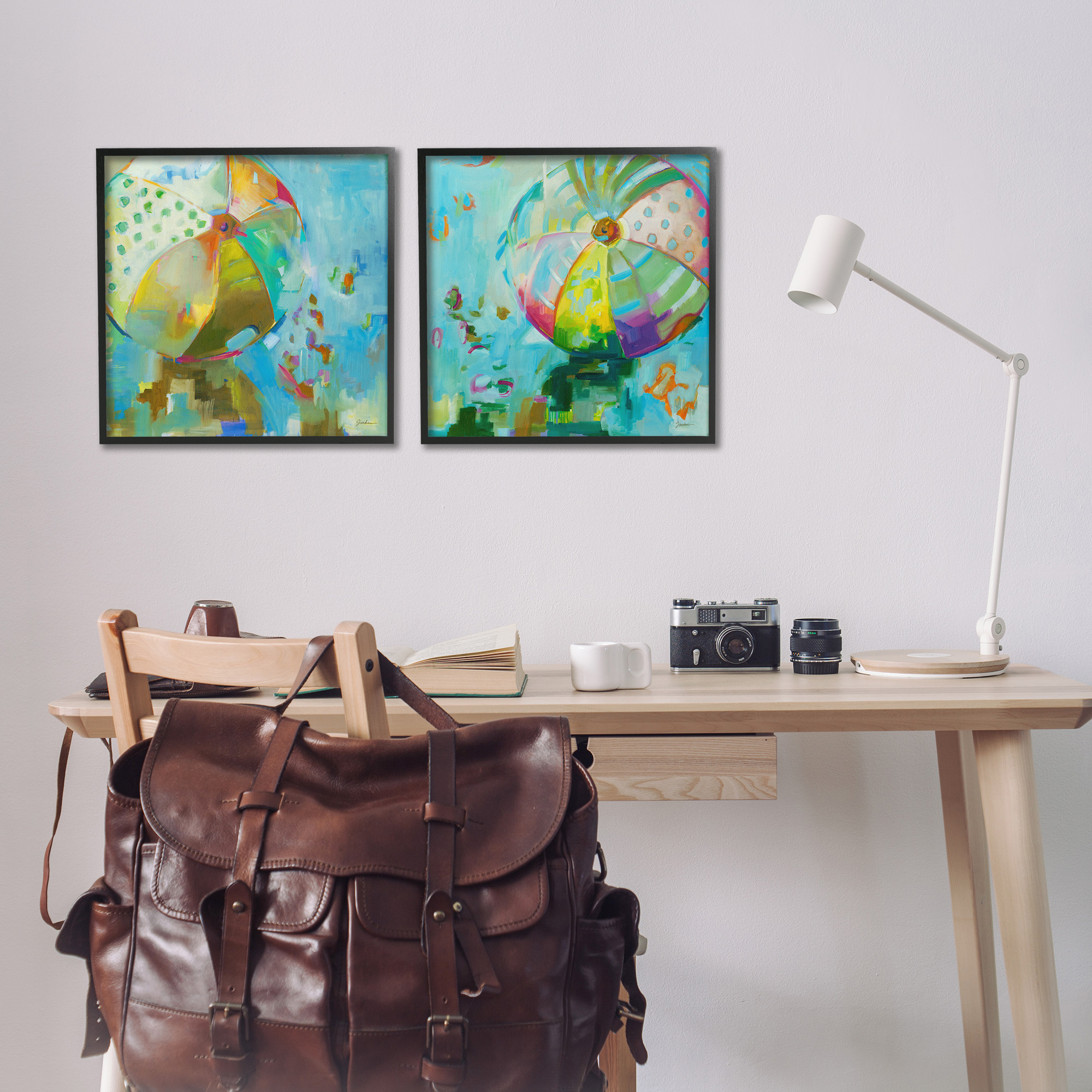 Stupell Industries Abstract Beach Balls Abstract Painting Black Framed Art Print Wall Art, 17 x 17, Set of 2