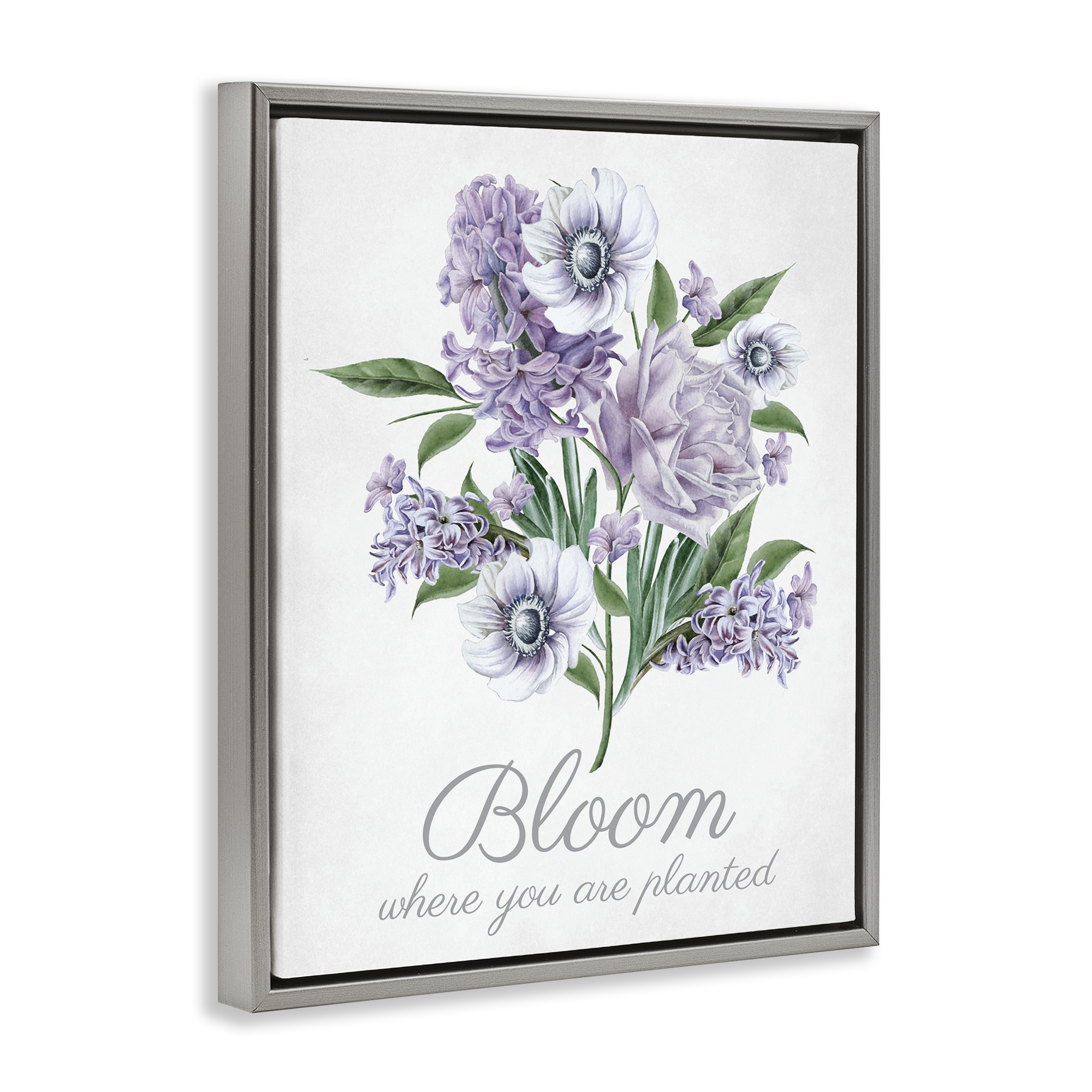 Stupell Industries Vintage Bloom Phrase Botanical & Floral Painting Gray Floater Framed Art Print Wall Art, 17 x 21