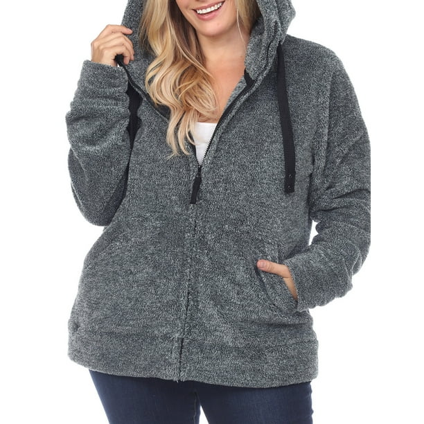 White Mark Women's Plus Size Hooded Sherpa Jacket