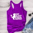 thumbnail image 2 of Camiseta sin espalda Eat Sleep Train Repetidamente Mujeres Racerback Tank Regalo para niñas Motivational Gym Tank Top Entrenamiento de levantamiento de pesas divertido (Purple, L), 2 of 4