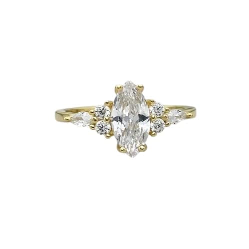 HeartsAndYou 1.5ct Engagement Ring for Women Marquise Cut Moissanite Petite Solitaire 18k Yellow Gold Over Silver