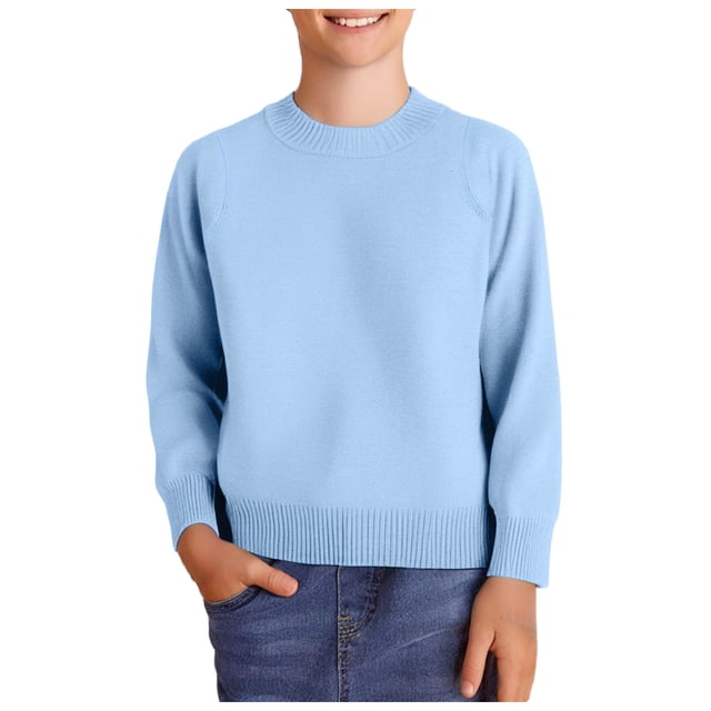 Splozh Chandail Tricoté pour Petites Filles Chandails pour Garçons Chandail pour Enfants Col Rond Manches Longues Chandail Tricoté Chandail Tricoté Bleu, 7 Ans