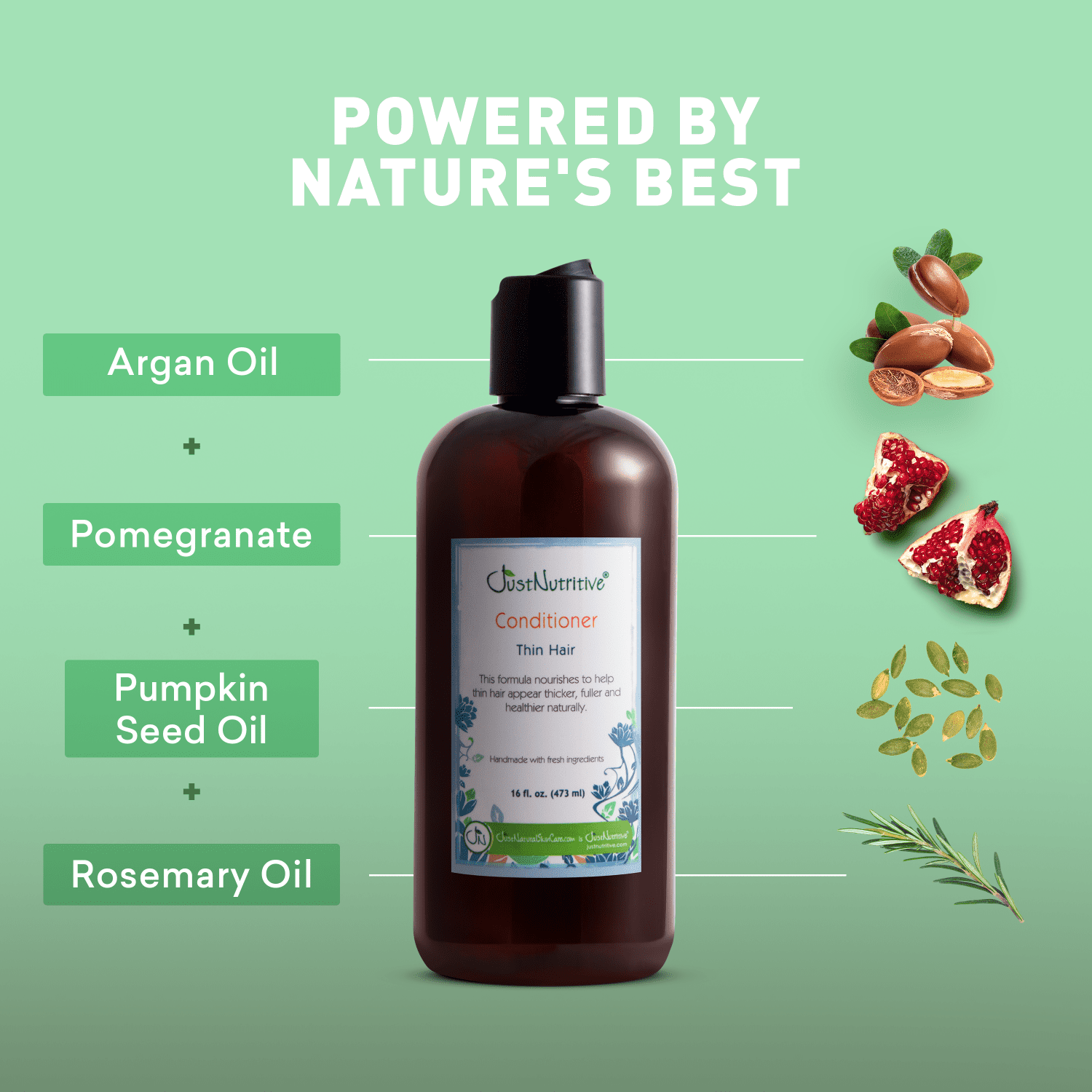 Just Nutritive Conditioner for Thin Hair, Strengthen & Repair with Argan & Pumpkin Seed Oil, 16oz