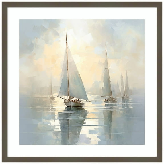Amanti Art Silent Sailing Boats I Wood Framed Wall Art Print