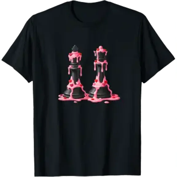 Valentine's Day Chess Queen King Ice Cream Drip Heart Graphic T-Shirt, Size S-5XL