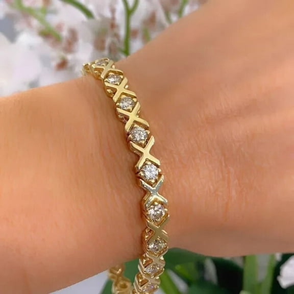 Women's Tennis Bracelet 5Ct Round Cut Lab Created Diamond 14K Yellow Gold Plated