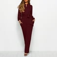 thumbnail image 4 of Jumpsuit Women Casual Jumpsuits Loose Fit Belted Dressy Long Sleeve Crewneck Autumn Jumpsuit Long Wide Legs Formal Rompers,Red Women'S Polyester Jumpsuit S, 4 of 7