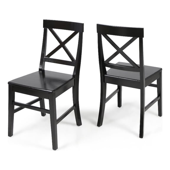 Benjara Ricks Dining Chair Set of 2-Crossed X Back-Curved Back Legs-Black Wood