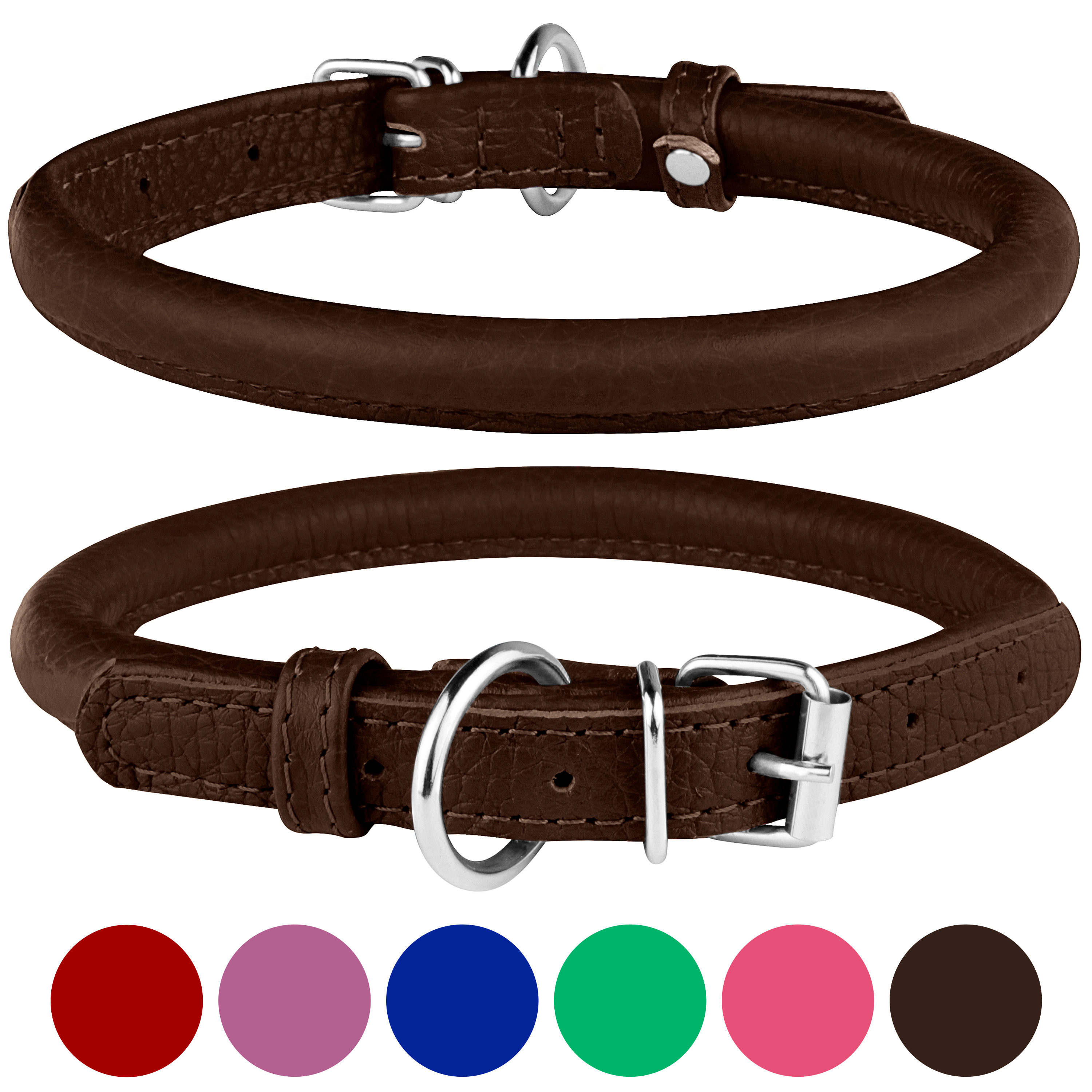 BRONZEDOG Rolled Leather Dog Collar Round Rope Pet Collars For X Small BRONZEDOG Rolled Leather Dog Collar Round Rope Pet Collars For X Small