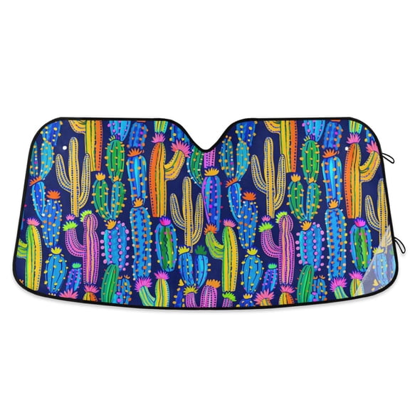 Neon Colored Cactus Car Windshield Sun Shade Foldable Car Front Window Visor Heat and UV Protection 53x23.5