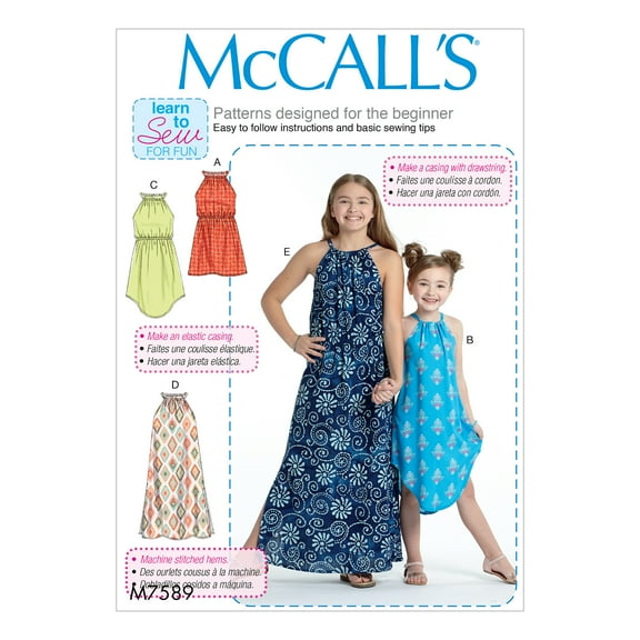 McCall's Sewing Pattern Children's/Girls' Gathered Neckline Sleeveless Dresses-XS-S