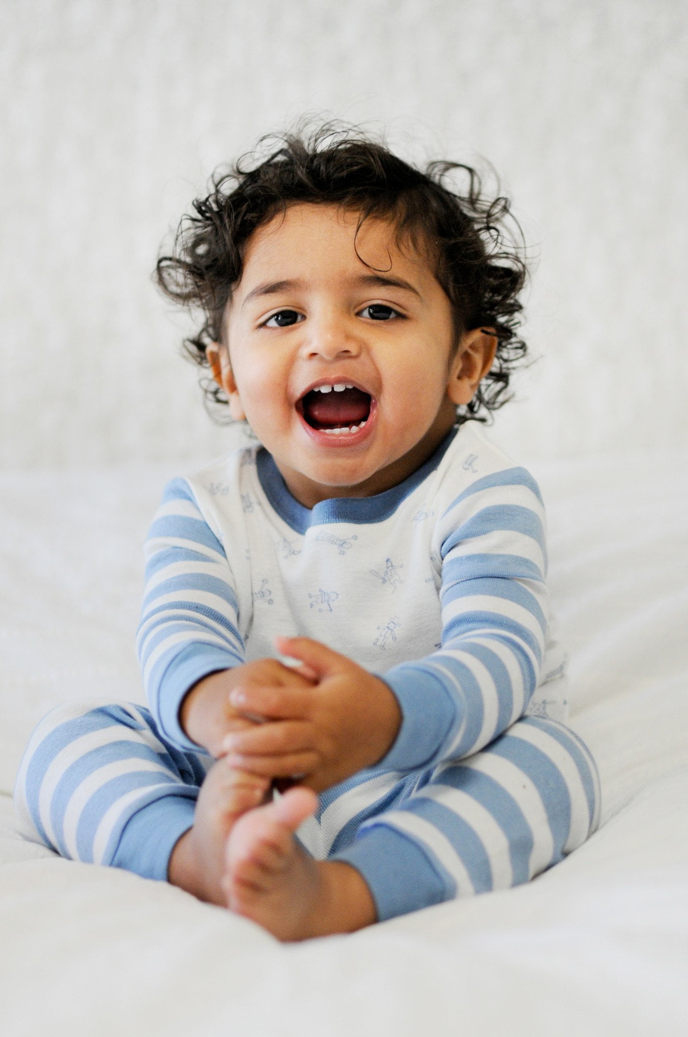 Under The Nile Organic Cotton Baby Long Johns Blue Stripe 6m