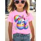 thumbnail image 1 of Camiseta informal de cuello redondo con estampado de unicornio arcoíris y escotilla de Pascua para niña, cómoda camiseta de manga corta con cuello redondo, perfecta para uso informal de verano, ideal, 1 of 6
