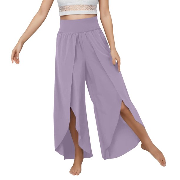 ICHUANYI Clearance Womens Fashion Summer Solid Casual Loose Elastic Waist Long Wide Leg Pants(Purple, S) ICHUANYI WER2023080814860
