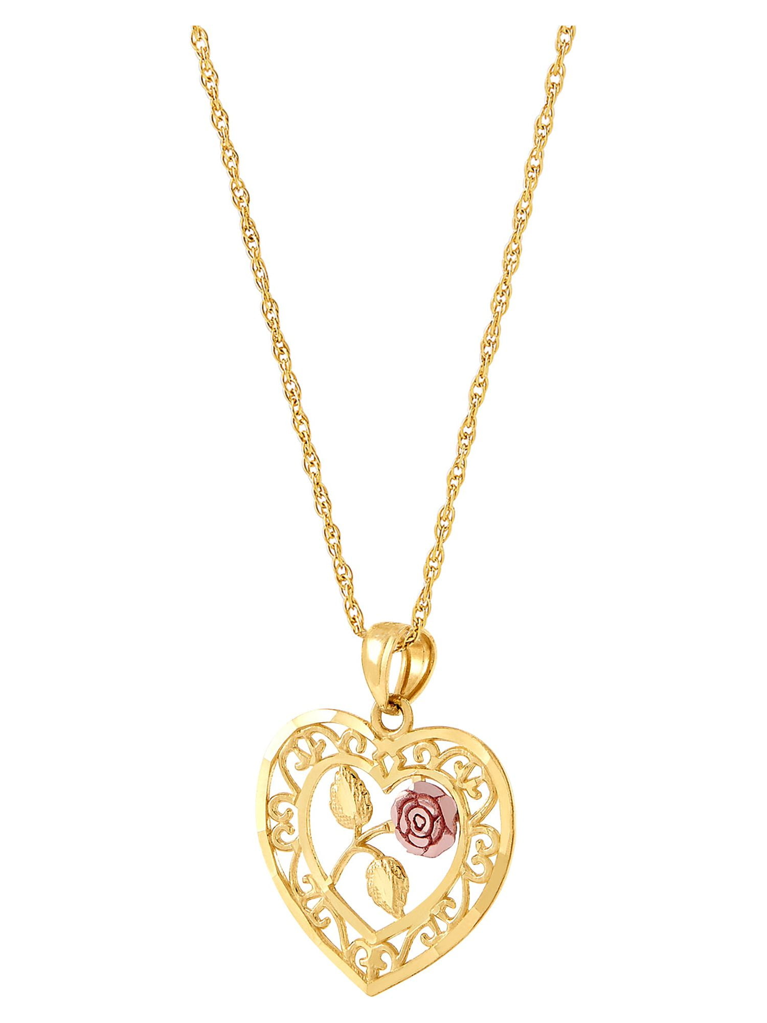Brilliance Fine Jewelry 10K TwoTone Gold Heart Flower on GoldFilled Necklace,18"  (图2)