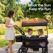 HARPPA Foldable Wagon Stroller for 2 Toddlers with Pull & Push Handle, Canopy, 32.9lbs, Black