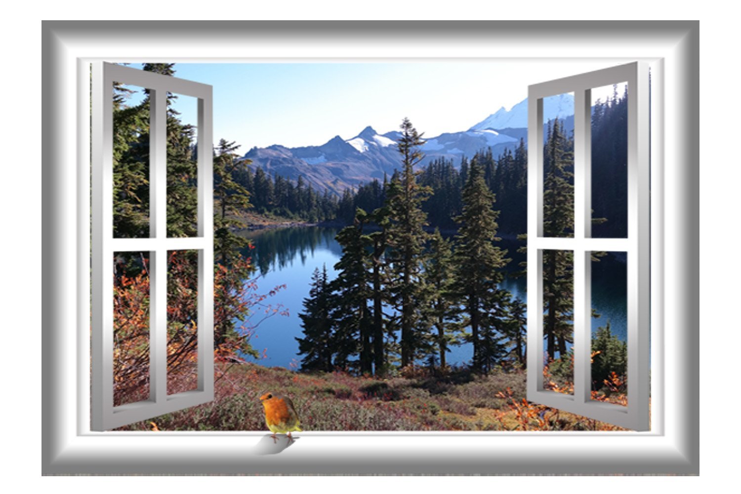 VWAQ 3D Bird Wall Decal Lake Wall Art Window Sticker Peel And Stick Mural VWAQ-AN4 (24"H X 30"W)