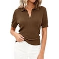 thumbnail image 3 of PRETTYGARDEN Women's Short Sleeve Sweater Spring Polo Shirts Ribbed Knit V Neck Business Casual Tops Summer Work Clothes, 3 of 9