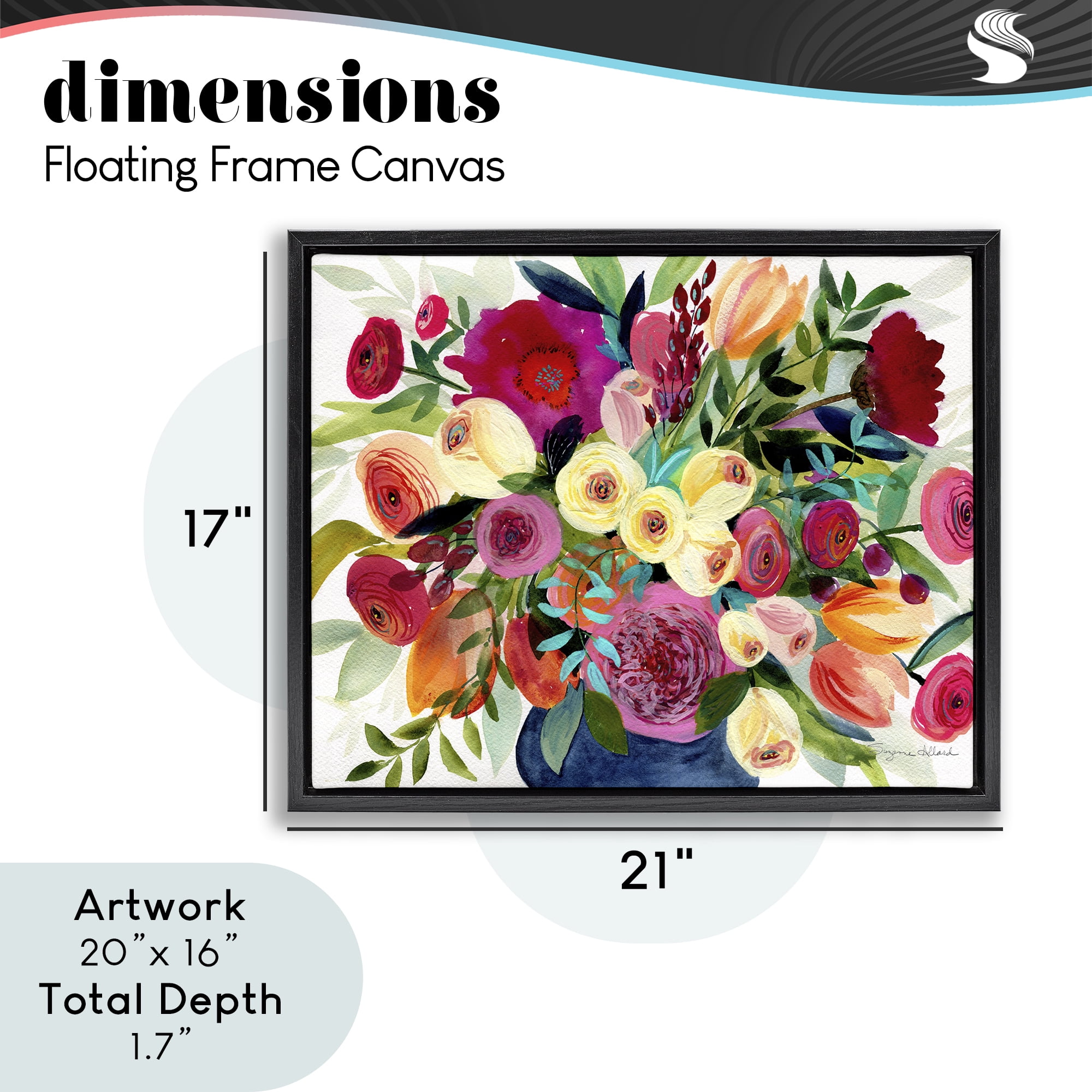 Stupell Industries Morning Joy Bouquet Black Framed Floater Canvas Wall Art, design by Suzanne Allard