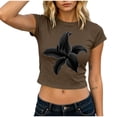 thumbnail image 3 of Perfectbot Women’s Floral Print Cropped T-Shirt, Short Sleeve Lily Graphic Baby Tee, Casual Summer Top, 3 of 6