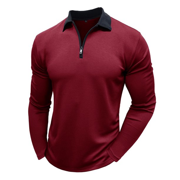 pstuiky Camisas de invierno de manga larga para hombre, Camiseta de manga larga con cuello alto y cremallera para hombre, blusa lisa con cuello vuelto y manga larga camisetas de hombre l