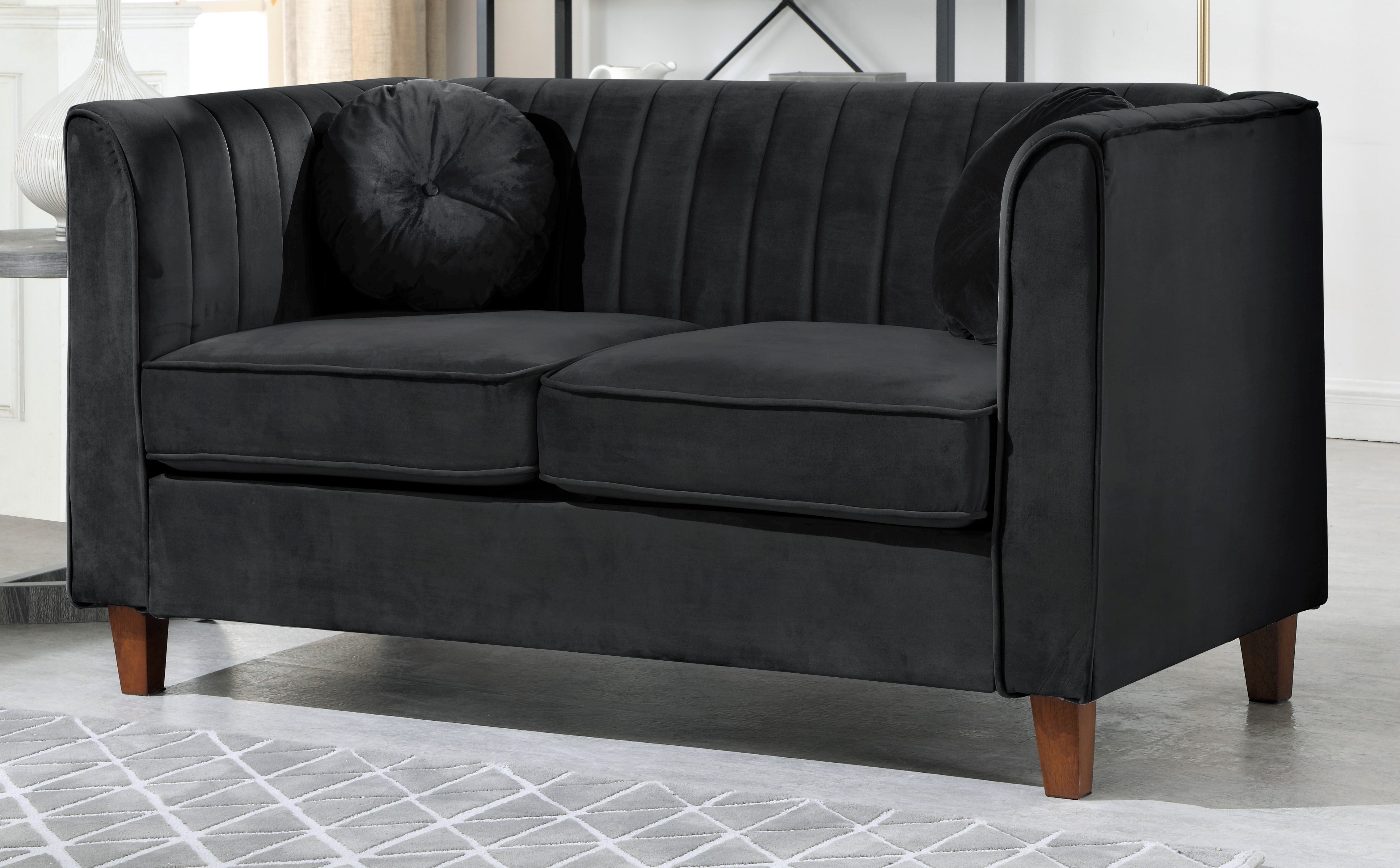 US Pride Furniture Arcola 55'' Velvet Rolled Arm Loveseat-Black