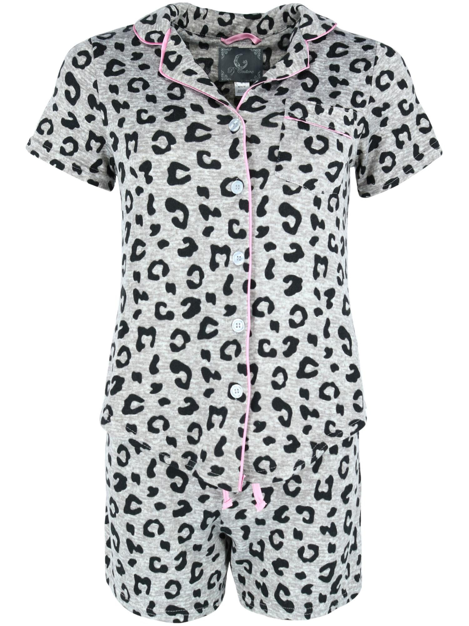 Pj Couture Pj Couture Leopard Print Short Pajama Set With Notch Top Womens Plus Size 