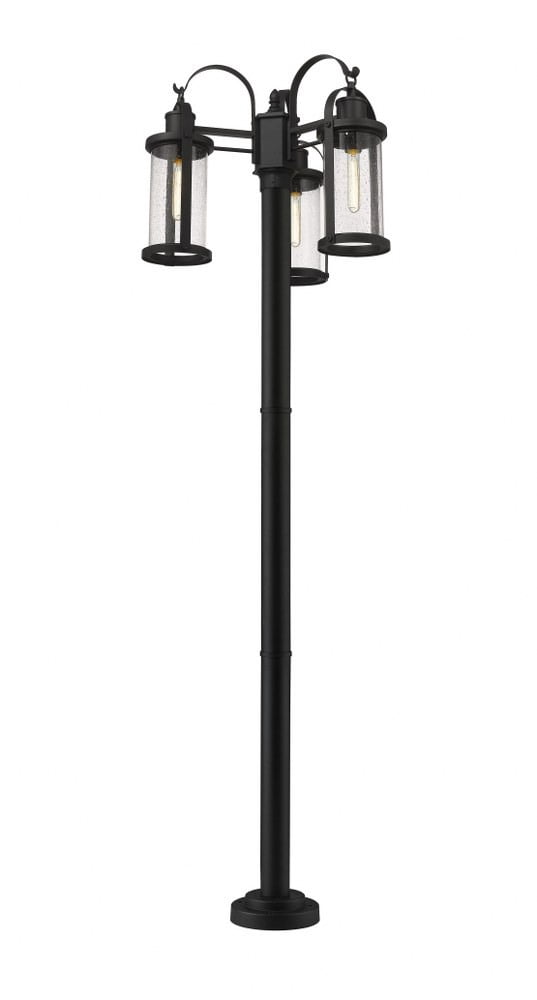 3 Light Outdoor Post Mount Lantern In Period Inspired Style 24 Inches Wide By 94.25 Inches High Z-Lite 569Mp3-567P-Bk