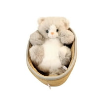 Gallickan Sleeping Cat in Pet Basket Doll Toy, Mini Kitten in Basket Home Decor for Office Desk Hand Toy Gift for Kids Boys Girls-8.3 inch, Gray