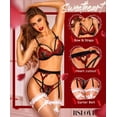 thumbnail image 3 of Conjunto de lencería RSLOVE Lace Teddy Babydoll con liguero negro-rojo, 3 of 5