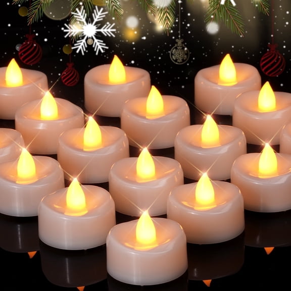 Merrynights 24-Pack Tea Lights Candles Battery Operated Bulk, Long-Lasting 150 Hours Flameless Tealight Candles, Flickering Tea Lights for Halloween Fall Home Decor in Warm Yellow