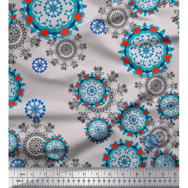 Soimoi Rayon Fabric Snowflake & Damask Ethnic Print Sewing Fabric Yard 42 Inch Wide