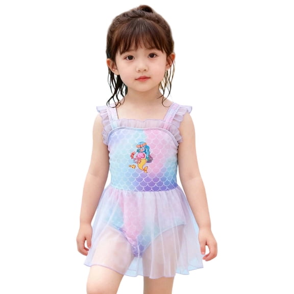 Glisme Summer Girls Swimsuit Swimwear With Cute Cartoon Design Lightweight Sun Swimwear For Swimming Lessons And Beach Days Relaxed Fit Bathing Suits Size 5-6 Years Purple