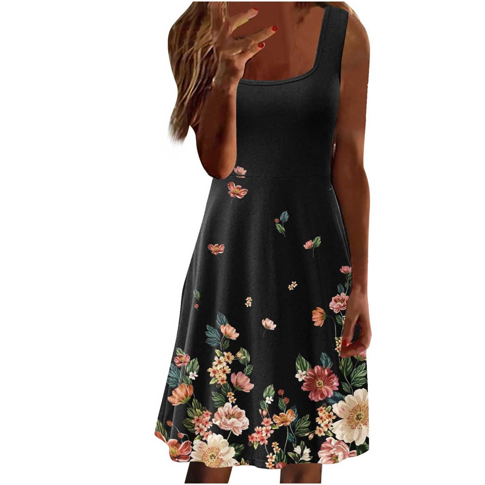 Sundresses For Women Sleeveless Square Neck Mini Dress Summer Holiday