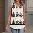thumbnail image 3 of Women's Tank Tops V Neck Sleeveless Cute Floral Branch Print Pleated Front Casual Loose Summer Tops Beige L, 3 of 4